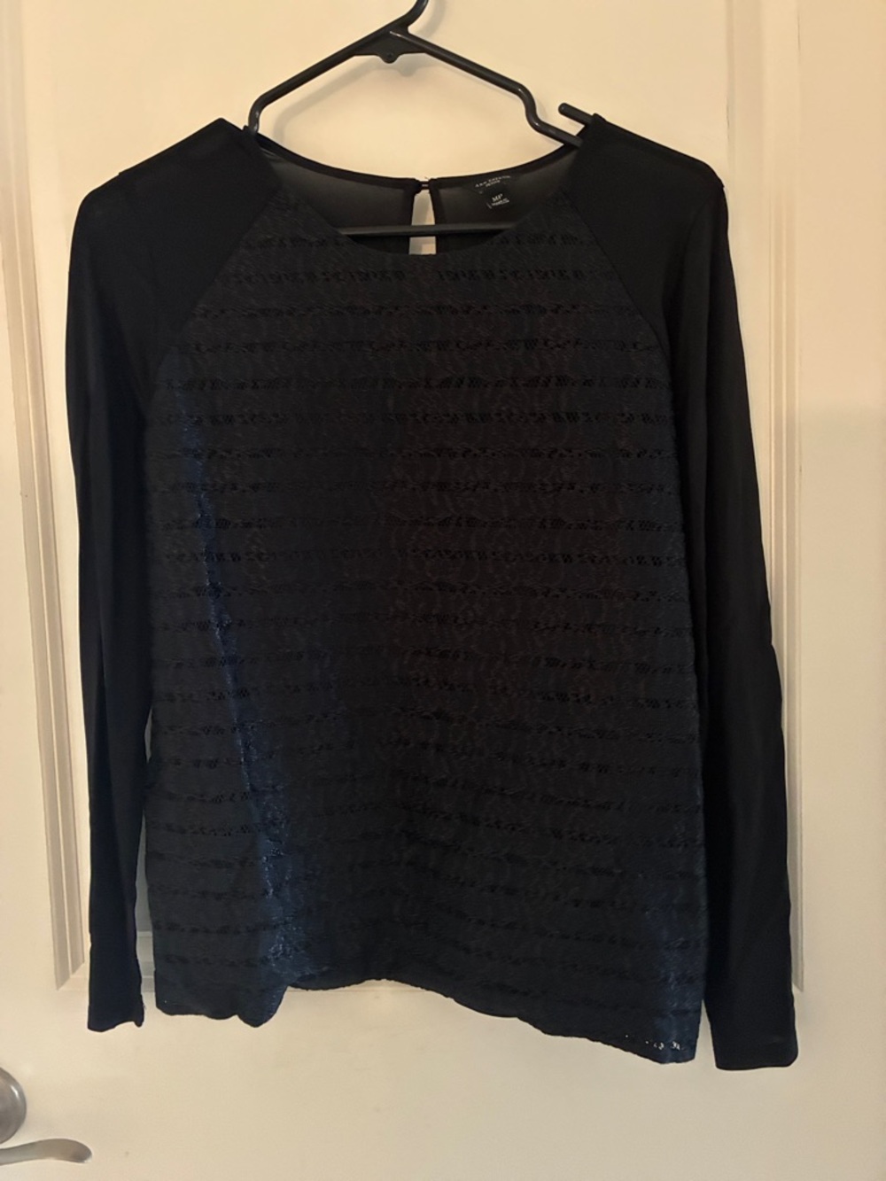 Ann Taylor Black Long-Sleeve Lace-Front Top